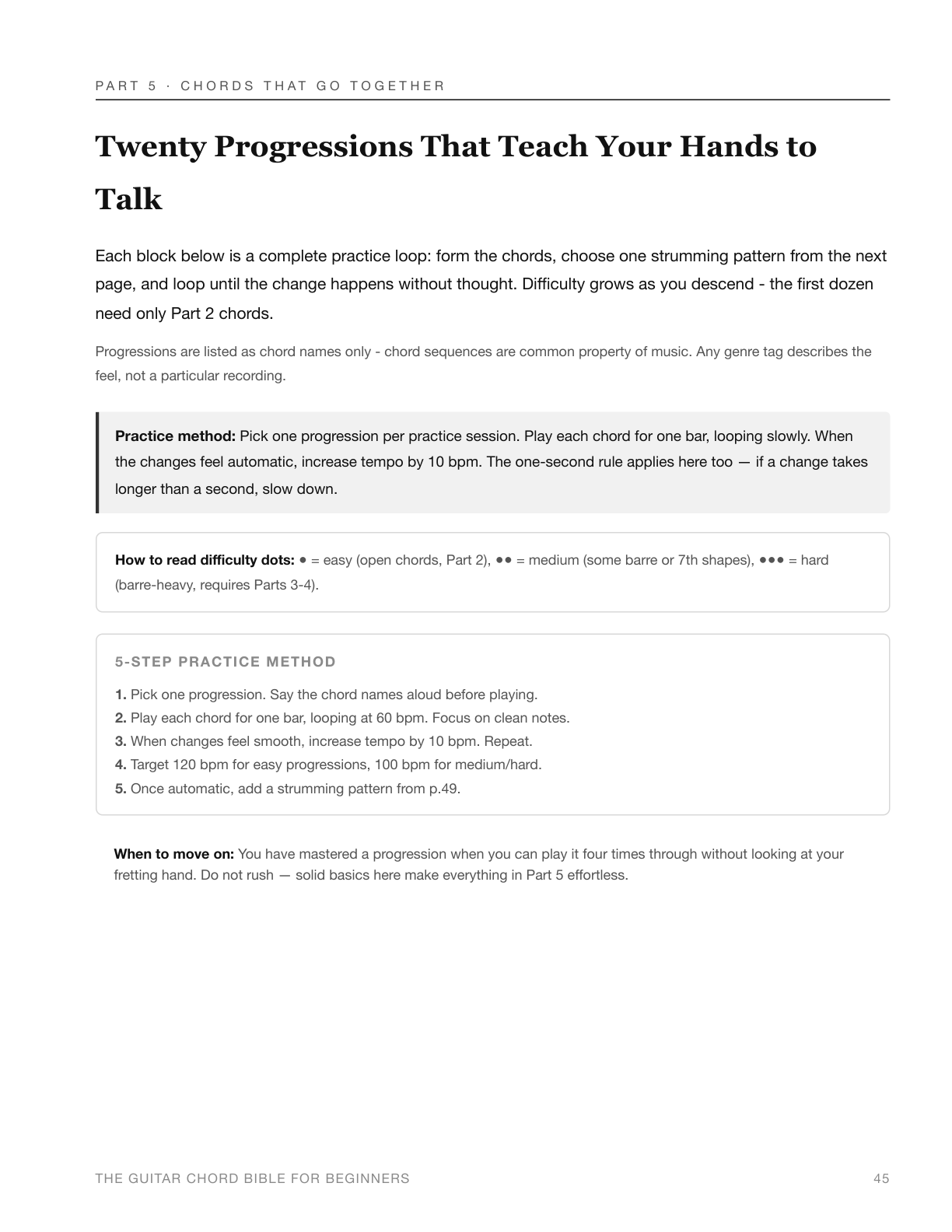 Sample page 45: Twenty progressions that teach your hands to talk